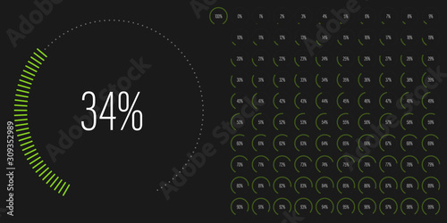 Set of circular sector percentage diagrams meters from 0 to 100 ready-to-use for web design, user interface UI or infographic - indicator with green