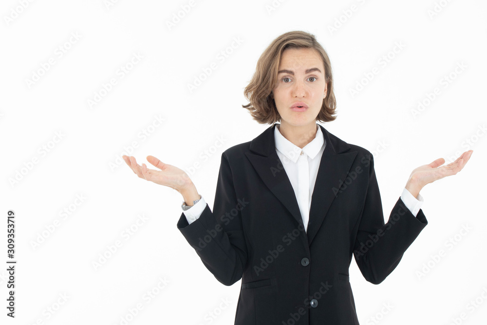 Portrait of young business woman on white isolated background. Portrait of young business woman on white isolated background.