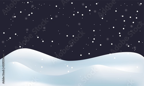 Snowy landscape with snowfall. Vector illustration of winter decoration. Snow background. © Marina