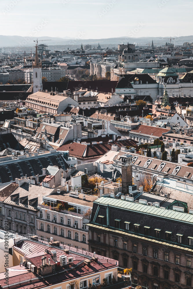 Rooftop view of Vienna historical center, Austria