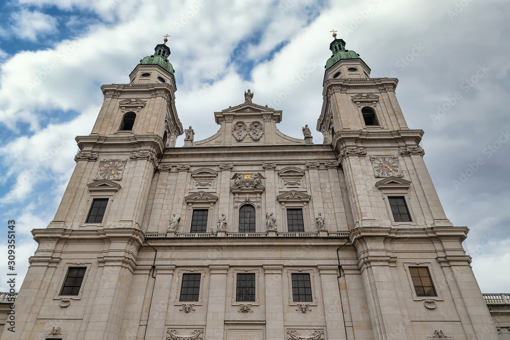 Facade of Salzburg Cathedral, main historical building in Salzburg city