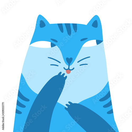 Cute, naughty cat. Sketch fat, tricky kitten.