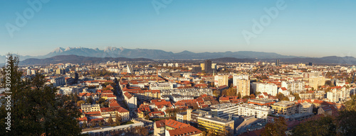 Ljubljana city panorama image taken from the castle on the hill, Slovenia