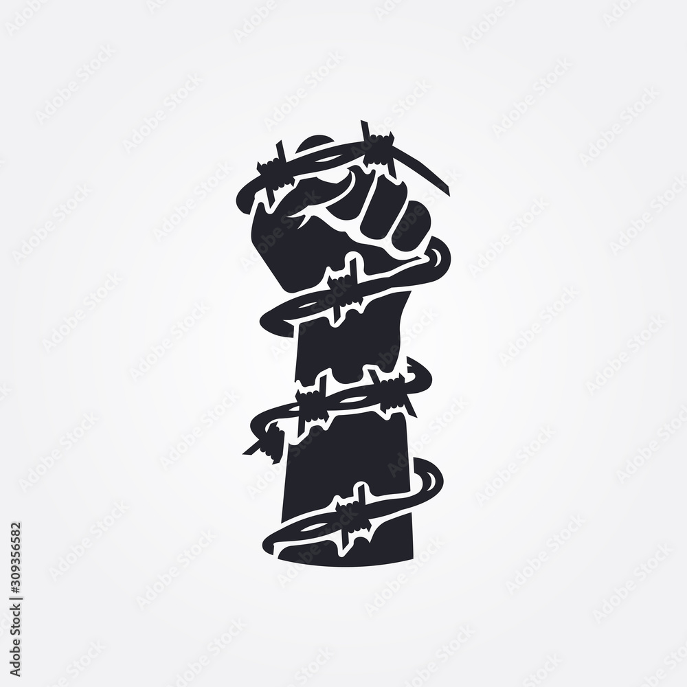 Fist in barbed wire. Black silhouette glyph icon for tattoo. Vector illustration flat design. Isolated on white background. Symbol of conclusion and limitation. Crime control icon. Stock Vector | Adobe Stock Fist in barbed wire. Black silhouette glyph icon for tattoo. Vector illustration flat design. Isolated on white background. Symbol of conclusion and limitation. Crime control icon. Stock Vector | Adobe Stock