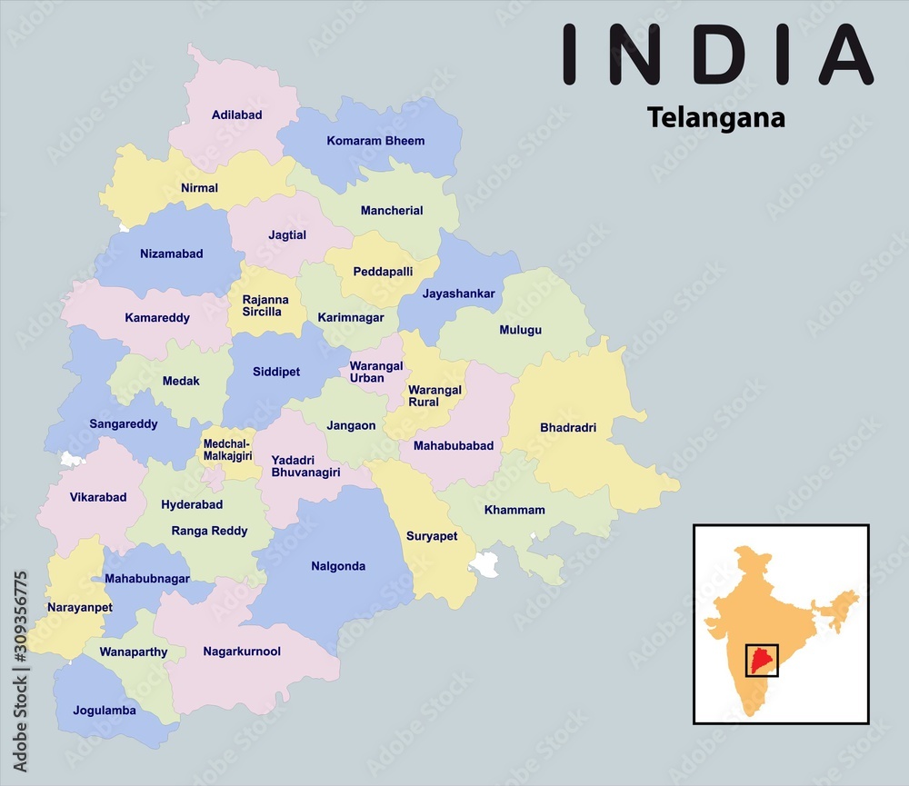 Telangana Map In India Vector Illustration Of Telangana Map In India Stock Illustration | Adobe  Stock