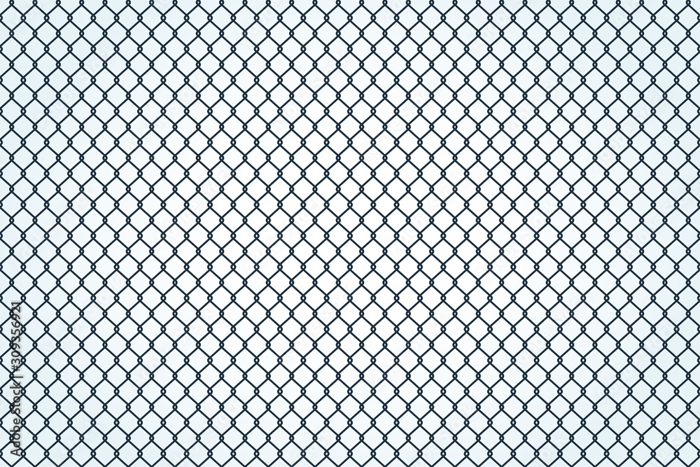 Seamless texture of metal mesh. Barbed fence prison barrier, secured  property. Chain link fence wire mesh. Vector illustration flat design.  Isolated on white background. Stock Vector