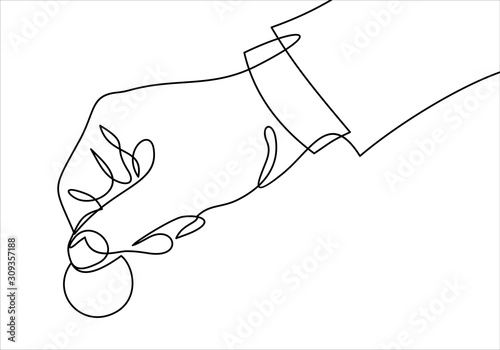 Hand with Coin money-continuous line drawing