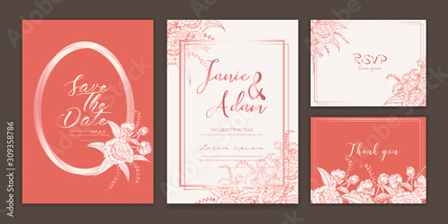 Save the date wedding card. Wedding invitation cards with hand drawn botanical. Modern card design vector illustration.