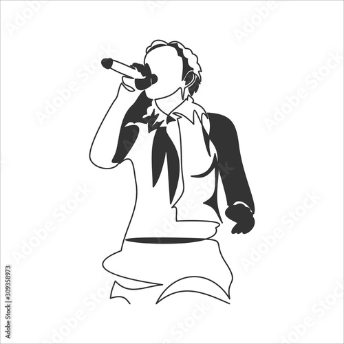 singing woman with microphone in hands illustration. musical band vocalist. line drawing