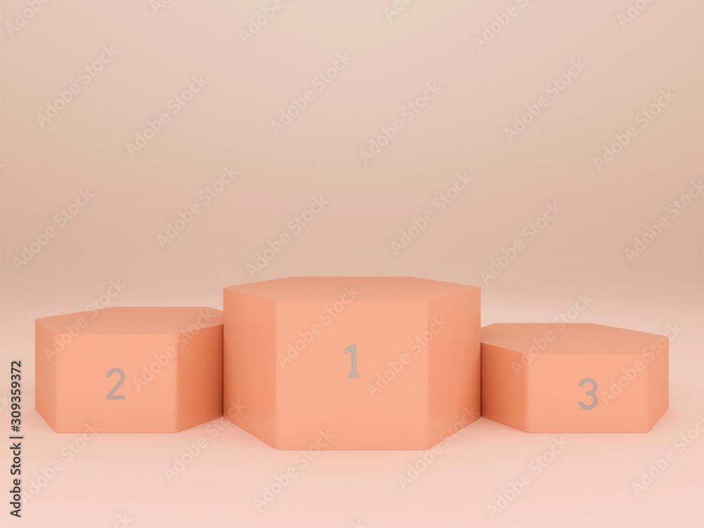 Mock up abstract coral winner podium with hexagons; product showcase display on coral background 3d rendering, 3d illustration Mock up abstract coral winner podium with hexagons; product showcase display on coral background 3d rendering, 3d illustration