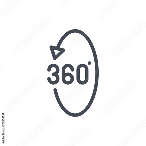 Vertical 360 degree rotation line icon. Angel 360 degree vector outline sign.