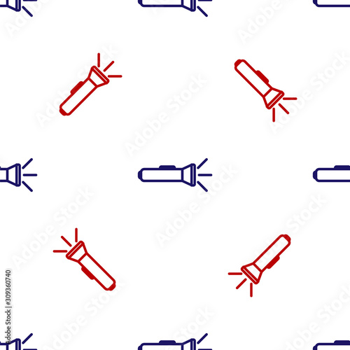 Blue and red Flashlight icon isolated seamless pattern on white background. Vector Illustration