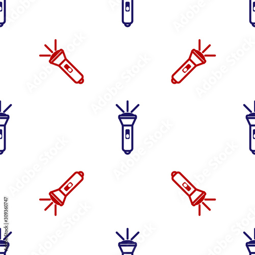 Blue and red Flashlight icon isolated seamless pattern on white background. Vector Illustration