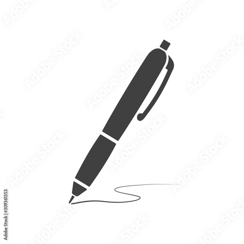 Vector black writing metal pen icon isolated on white background