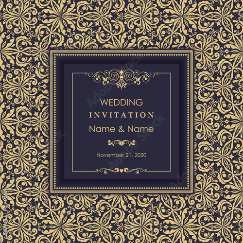 Wedding invitation cards Eastern style. Arabic  Pattern. Mandala ornament. Frame with flowers elements. Vector illustration.