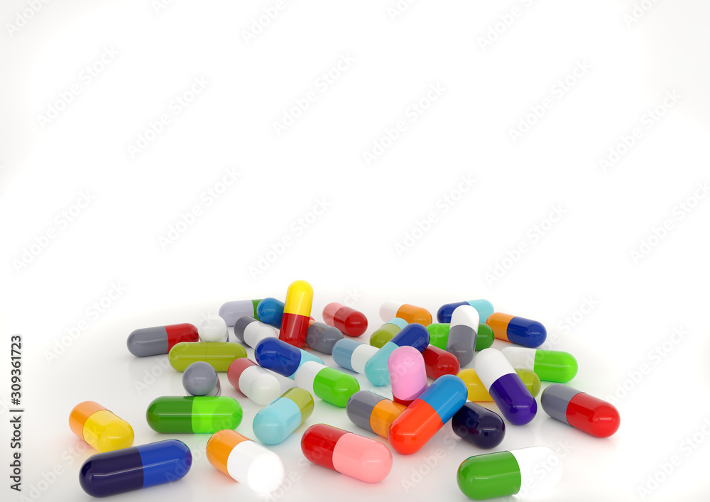 3D Rendering, colorful capsules and white background. 3D Rendering, colorful capsules and white background.