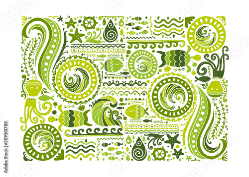 Polynesian style marine background, tribal ornament for your design