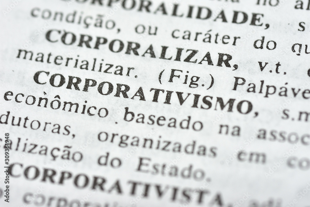 A palavra Corporativismo impressa num dicionário A palavra Corporativismo impressa num dicionário