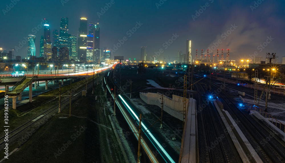 Fototapeta premium Night view of Moscow business center