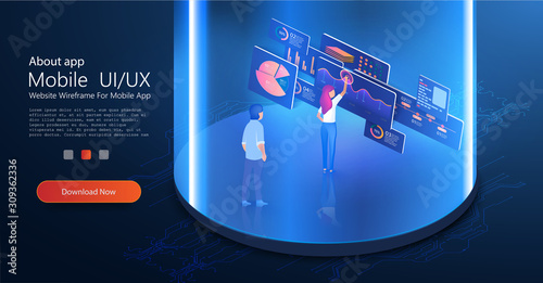 Business analysis concept. Business data. Financial research concept. Online marketing. Business man. Analysis trends and financial strategy by using infographic chart. People interacting with charts