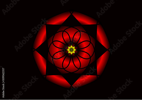 Red mandala on black background
