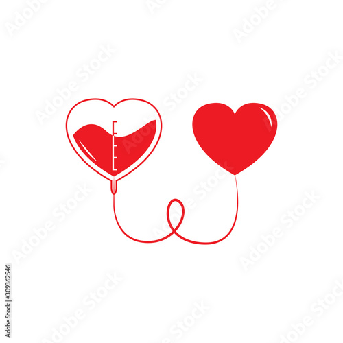 Blood donation with bag, drip holder and healthy heart. Save lives! Vector file saved as EPS AI8, no effects, easy print and edit.
