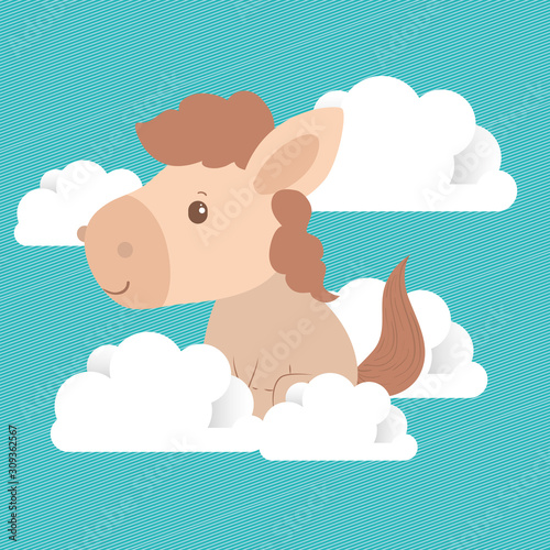 Cute horse cartoon and clouds vector design © grgroup