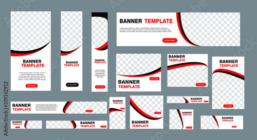 set of modern web banners of standard size with a place for photos. Business ad banner. Vertical, horizontal and square template. vector illustration EPS 10