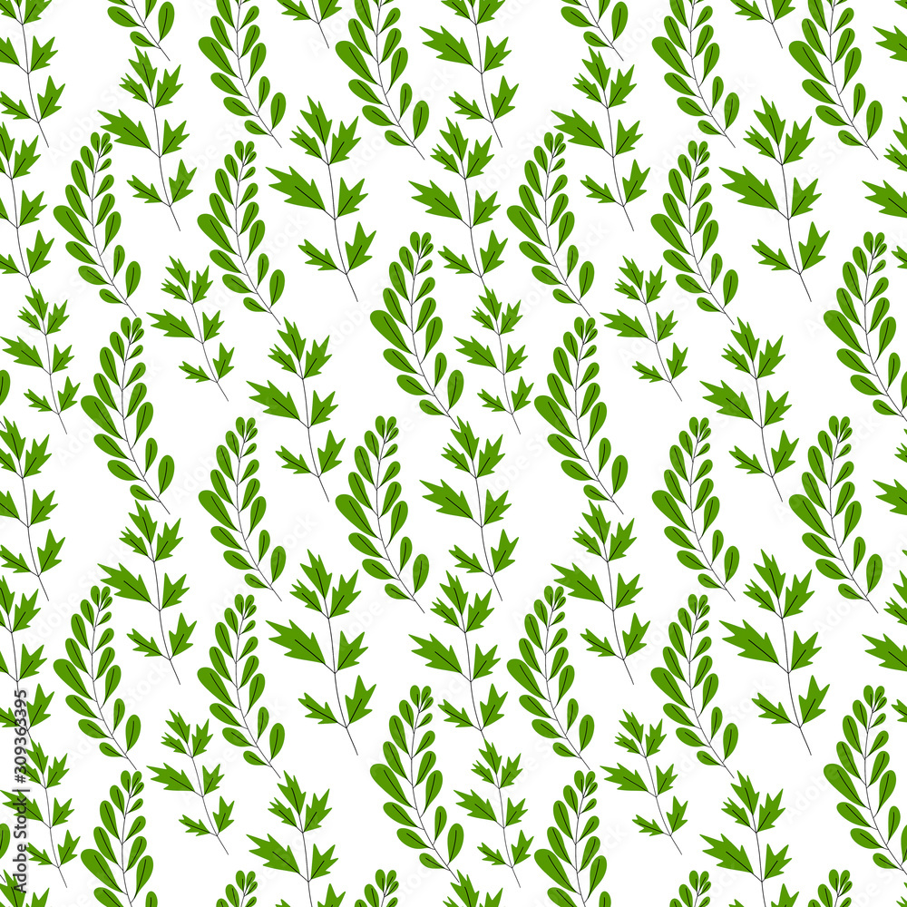Spring flora botany leaves green spring seamless pattern on a white background for print and design Spring flora botany leaves green spring seamless pattern on a white background for print and design