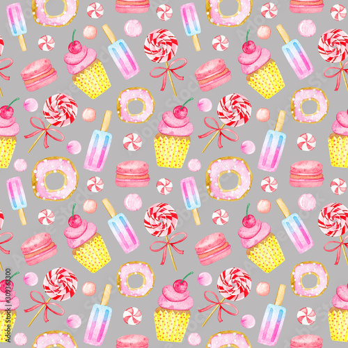seamless pattern of watercolor sweets