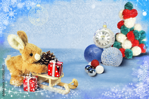 Christmas banner with empty space for text. Children's card merry Christmas and New year. New year greetings with 2020 year. invitation for New year with free area, site station for signature. Рicture