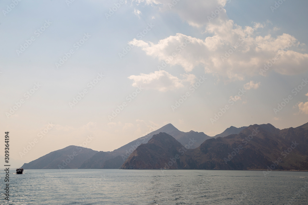 Mountains on the Indian Ocean in Oman