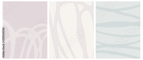 Cute Abstract Geometric Vector Layouts. Irregular Free Hand Lines Isolated on a Pale Pink, Green and Light Beige Background. Simple Abstract Vector Prints Ideal for Layout, Cover, Card, Printing.
