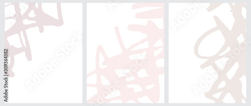 Cute Abstract Geometric Vector Layouts. Irregular Light Pink, Beige and Warm Gray Free Hand Lines Isolated on a White Background. Simple Abstract Vector Prints Ideal for Layout, Cover, Card, Printing.