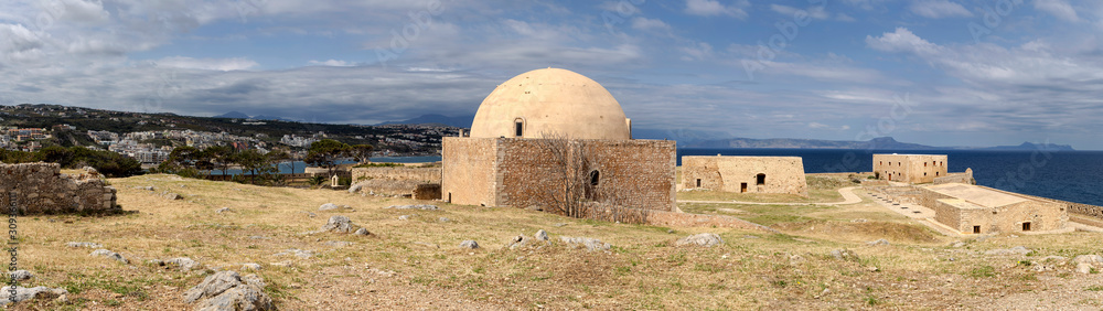 The panoramic view of the old  fortress on a cloudy day (Greece, Crete)