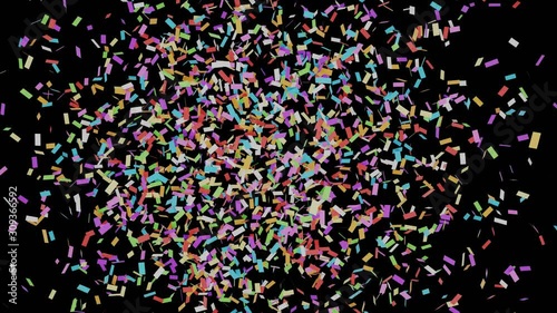 Confetti explosion. and falling. Party popper exploding in center of screen.