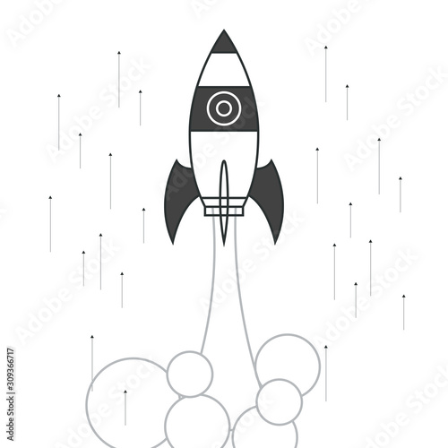 Flat design business startup launch concept, rocket icon. Vector illustration.