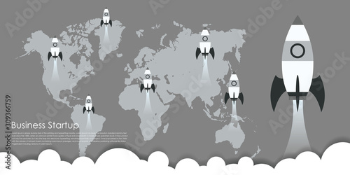 Flat design business startup launch concept, rocket icon. Vector illustration.