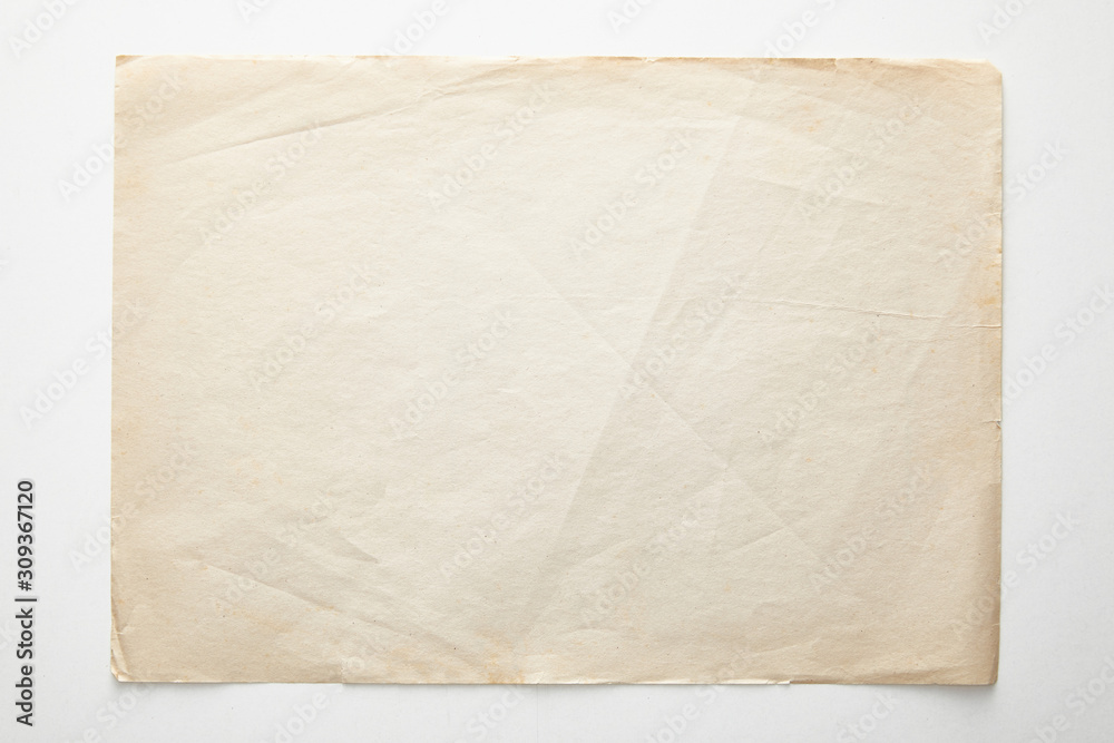 top view of empty vintage paper on white background