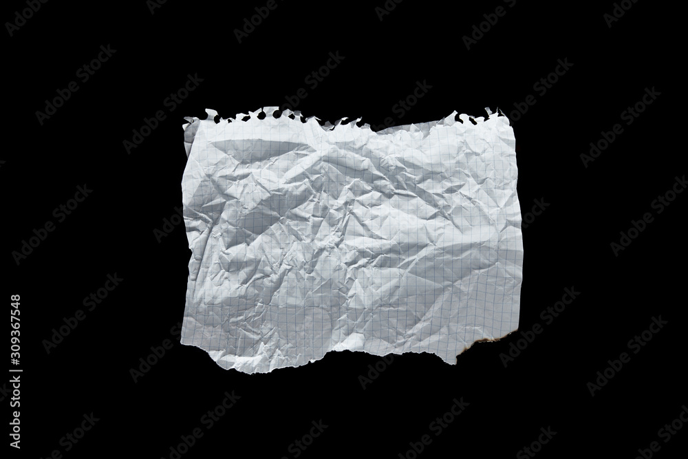 top view of empty white crumpled paper isolated on black