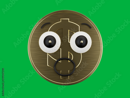 Dollar sign coin with a surprised face expression with a chrome key background photo