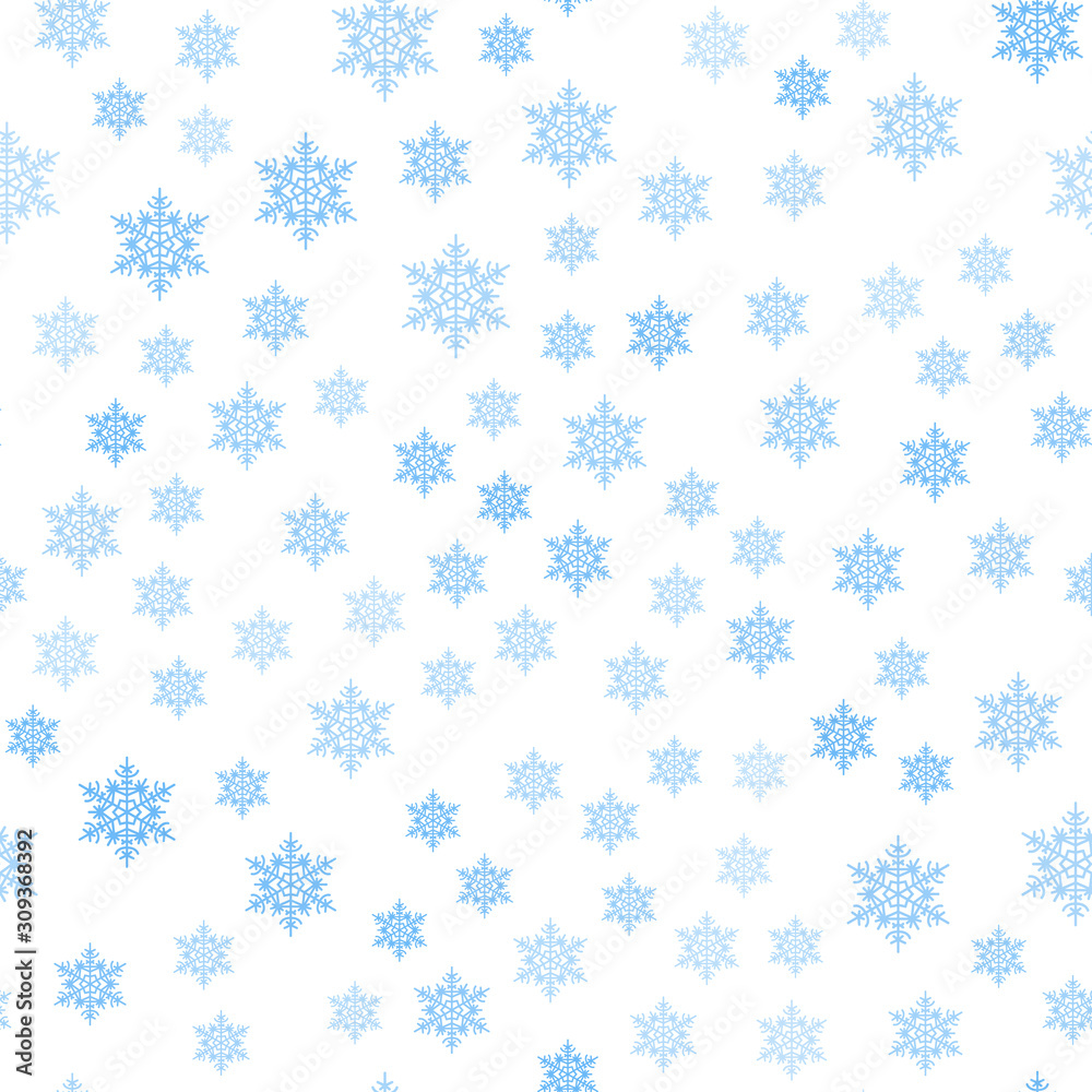 Snowflakes blue seamless. Winter Christmas texture. Packaging. Vector object on isolated background.