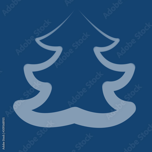 Contour shape of New Year and Christmas fir tree in tredny classic blue color of 2020 pantone holiday illustration photo