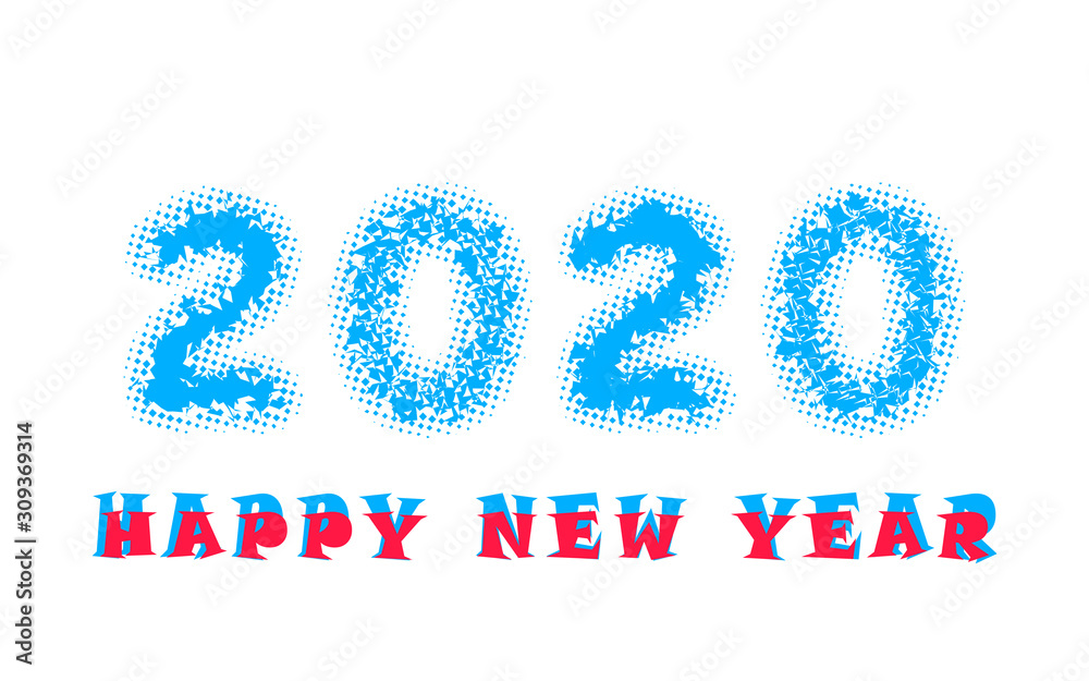 Happy New Year To 2020. Crack ice effect. destruction in numbers. Two thousand and twenty.