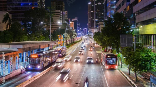 Evening road traffic in the city of Jakarta. Indonesia.