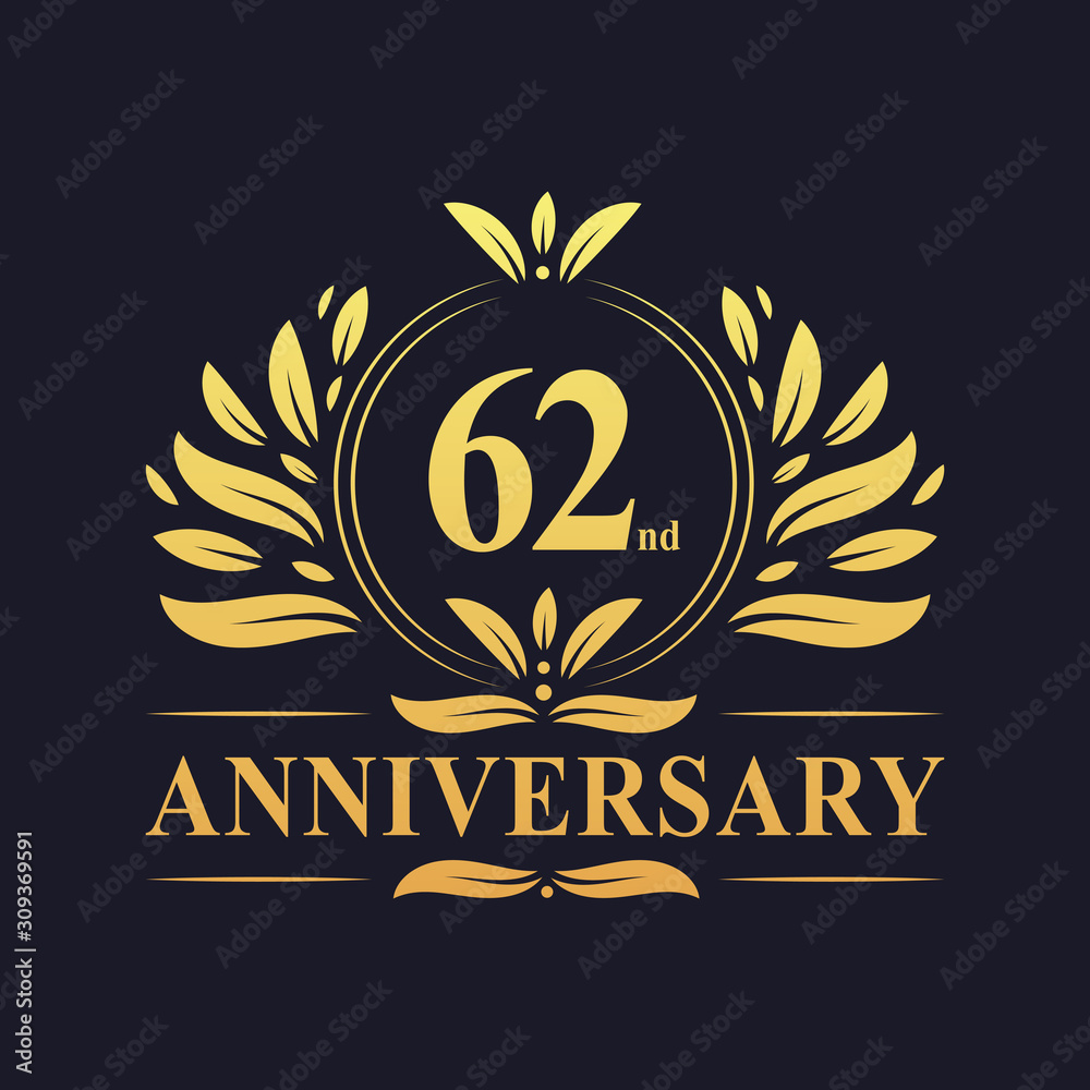 Obraz premium 62nd Anniversary logo, luxurious golden color 62 years Anniversary logo design celebration.