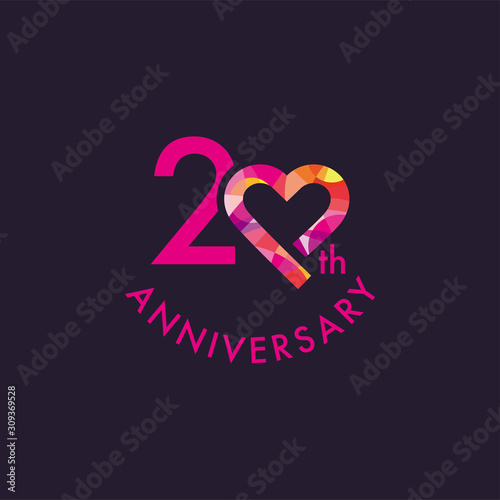 20th, Heart anniversary logo design template