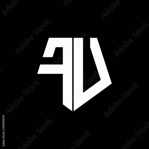 FU logo monogram with pentagon shape style design template