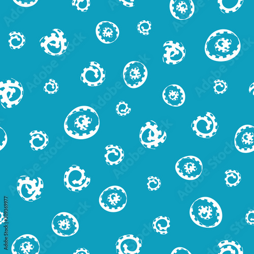 White paperstrip style spirals and circles in varied shapes and sizes. Seamless vector pattern on aqua blue background. Great for wellbeing, spa products, fashion, stationery, giftwrap, texture