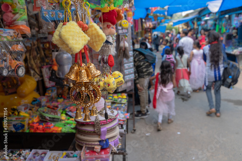 Indian flea market at Uttarakhand display of toys and decorations